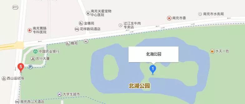 地址 顺庆区文化路北湖公园内 路线图